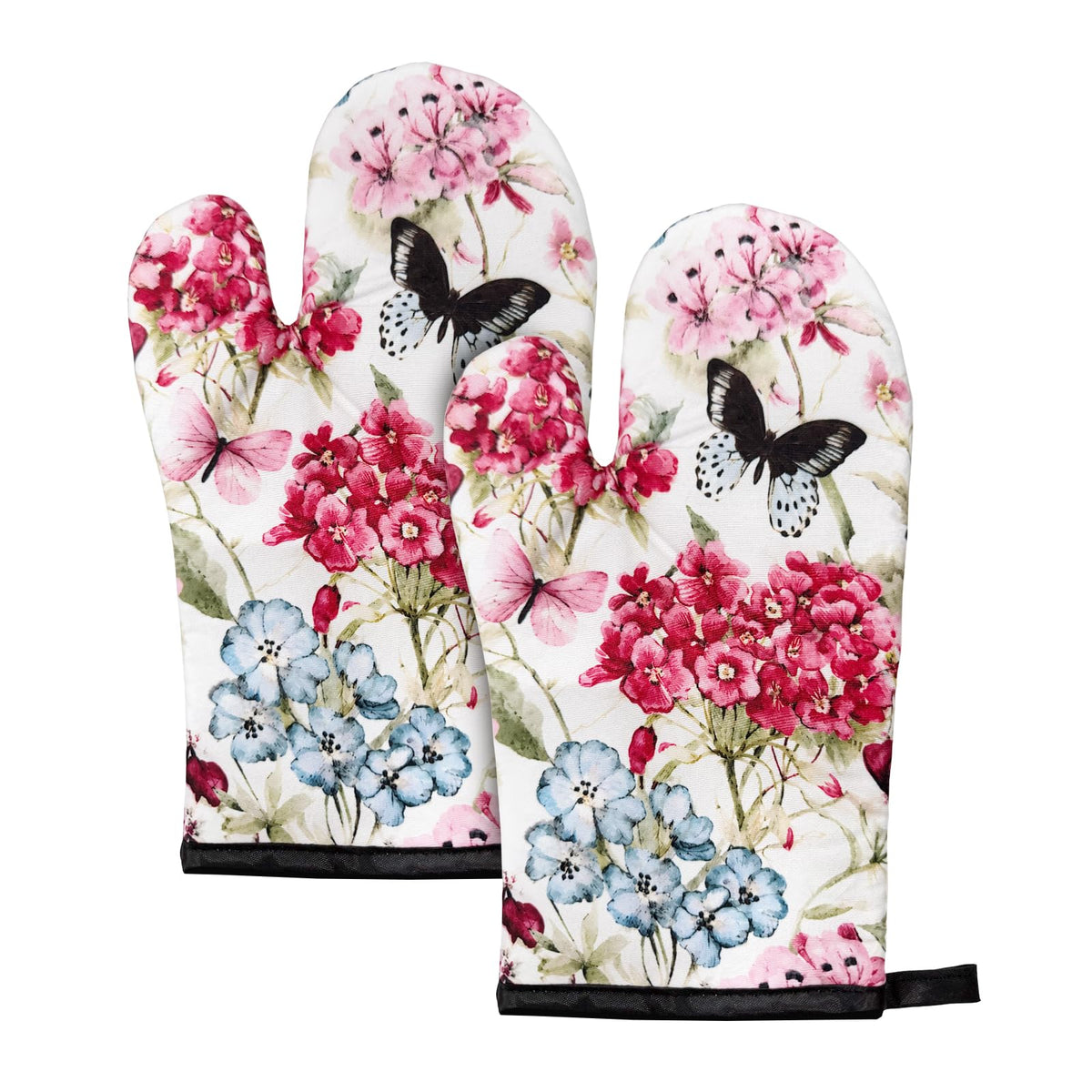 2Pcs Boho Floral Cotton Oven Mitts Heat Resistant Kitchen Gloves with Loop