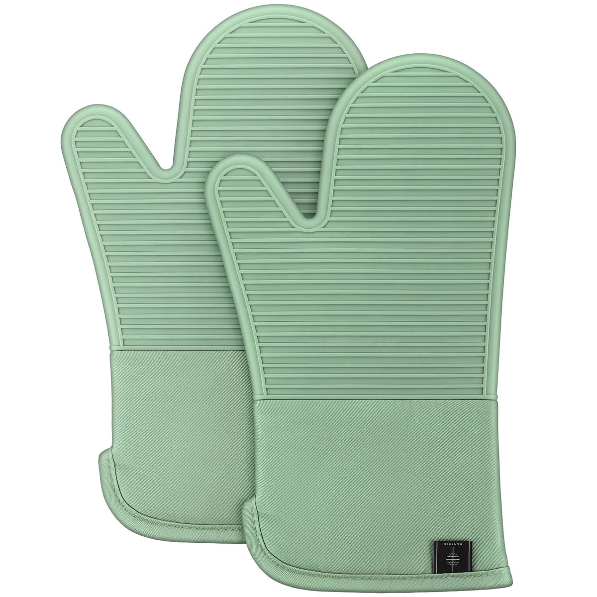 BONTHEE Silicone Oven Mitts Heat Resistant Kitchen Oven Gloves - Black
