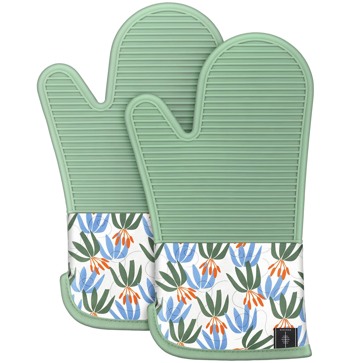 BONTHEE Silicone Oven Mitts Heat Resistant Kitchen Oven Gloves - Gingham