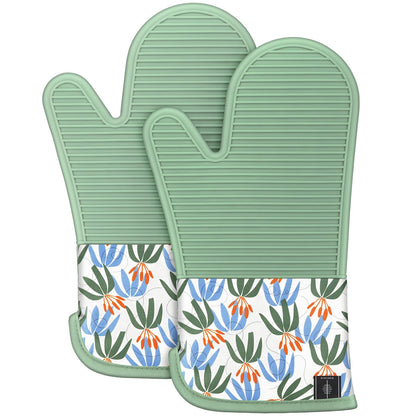 BONTHEE Silicone Oven Mitts Heat Resistant Kitchen Oven Gloves - Black