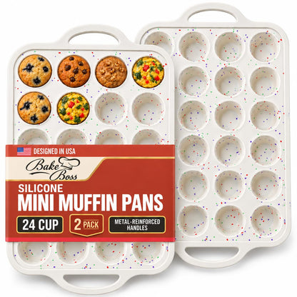 Silicone Muffin Pans, 2-Pack Regular 12 Cup & Mini 24 Cup, BPA-Free
