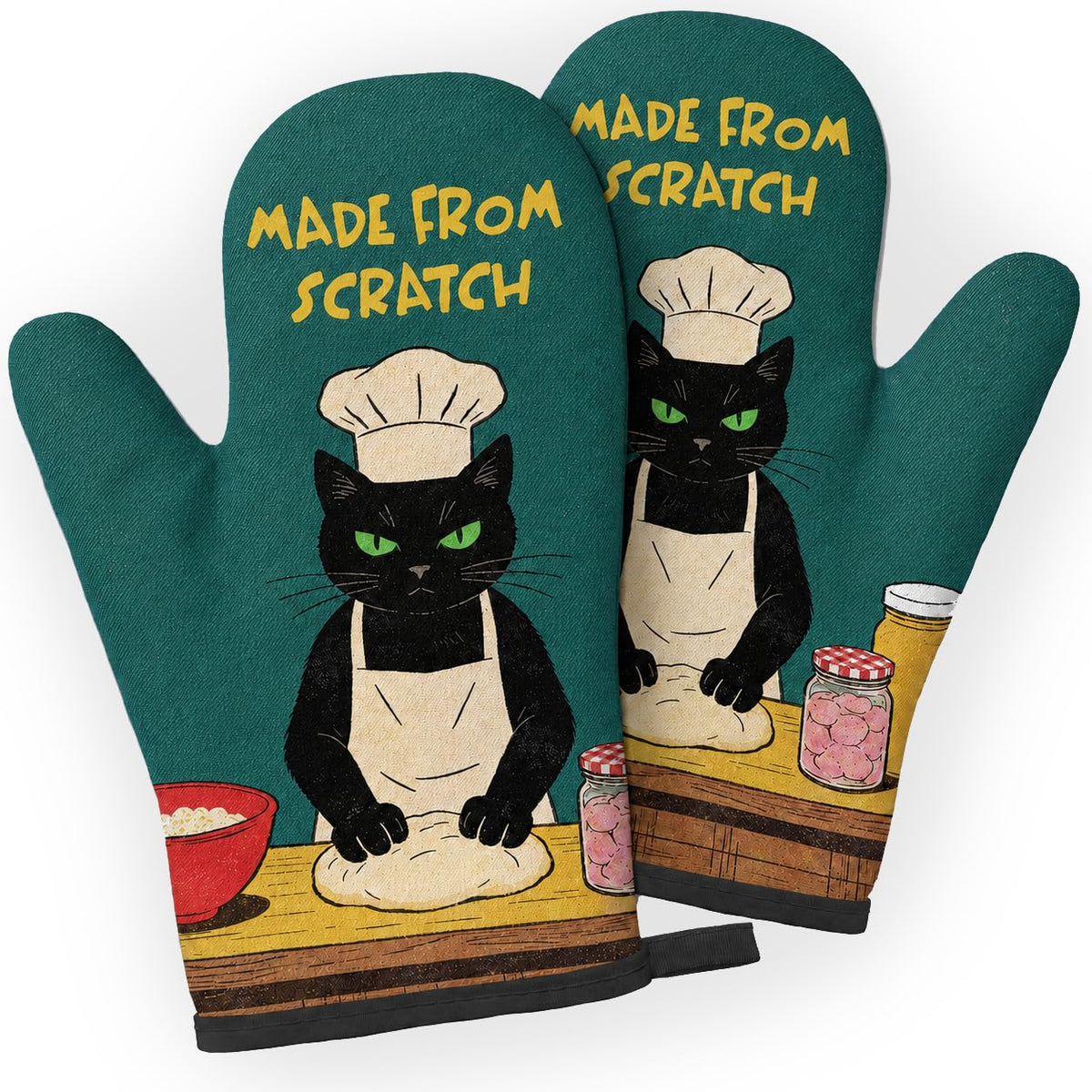 Funny Cat Oven Mitts Heat Resistant, Funny Kitchen Mitts Set, 1 Pair Cooking Baking Mitts, Cat Lover Gifts for Women Chef Cooks Mom, Whimsical Kitchen Decor Gifts