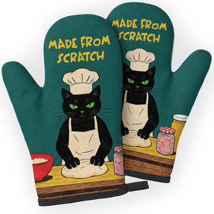 Funny Cat Oven Mitts Heat Resistant, Funny Kitchen Mitts Set, 1 Pair Cooking Baking Mitts, Cat Lover Gifts for Women Chef Cooks Mom, Whimsical Kitchen Decor Gifts