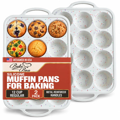 Silicone Muffin Pans, 2-Pack Regular 12 Cup & Mini 24 Cup, BPA-Free