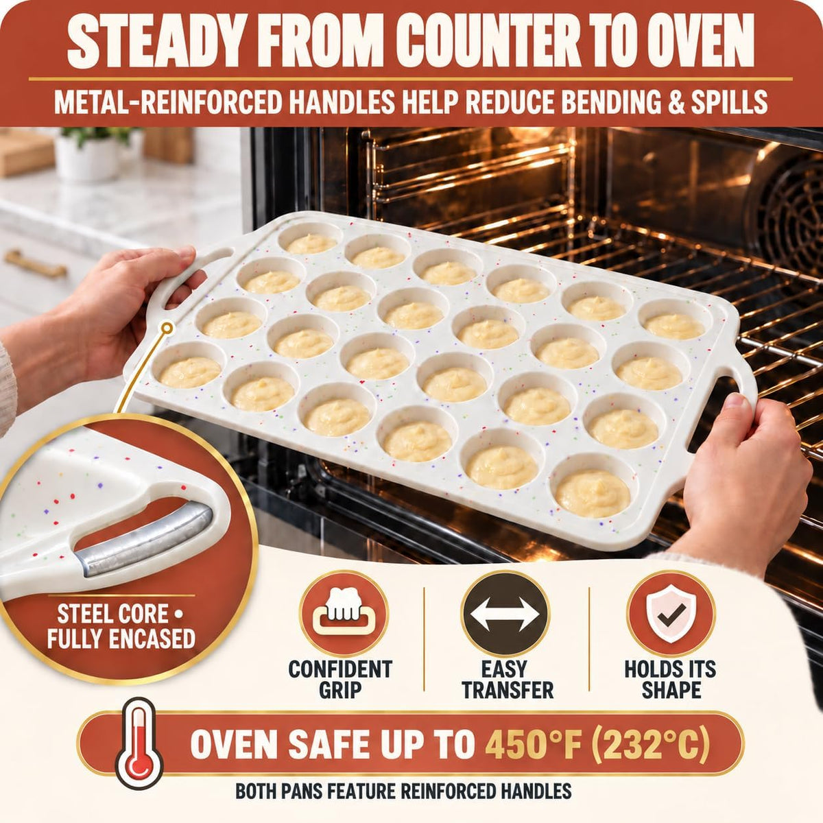 Silicone Muffin Pans, 2-Pack Regular 12 Cup & Mini 24 Cup, BPA-Free