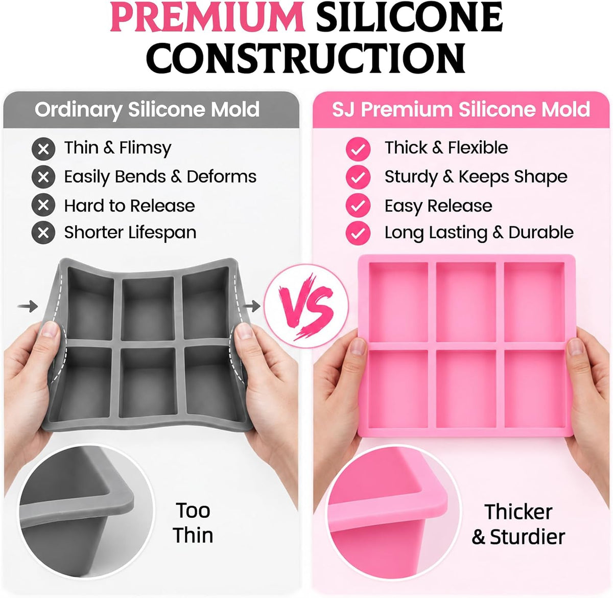 SJ Rectangle Soap Mold Set, 3-Pack 6-Cavity Silicone Soap Molds