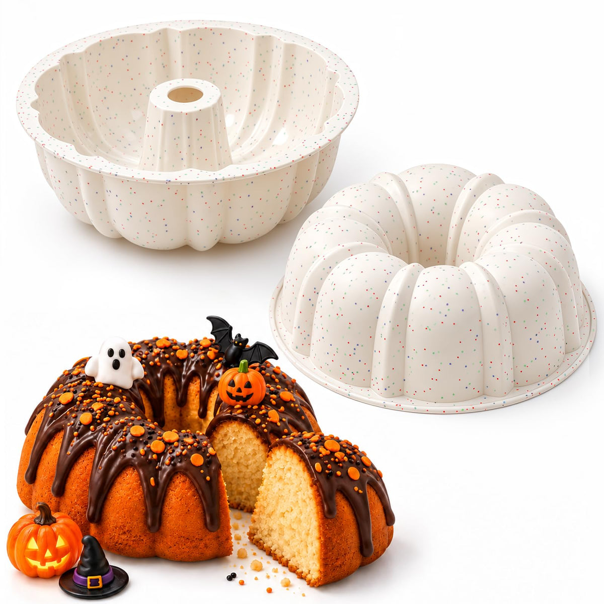 Vinino 10 Inch Silicone Cake Pans, Gelatin Dessert Molds, 2 Pack, Cream