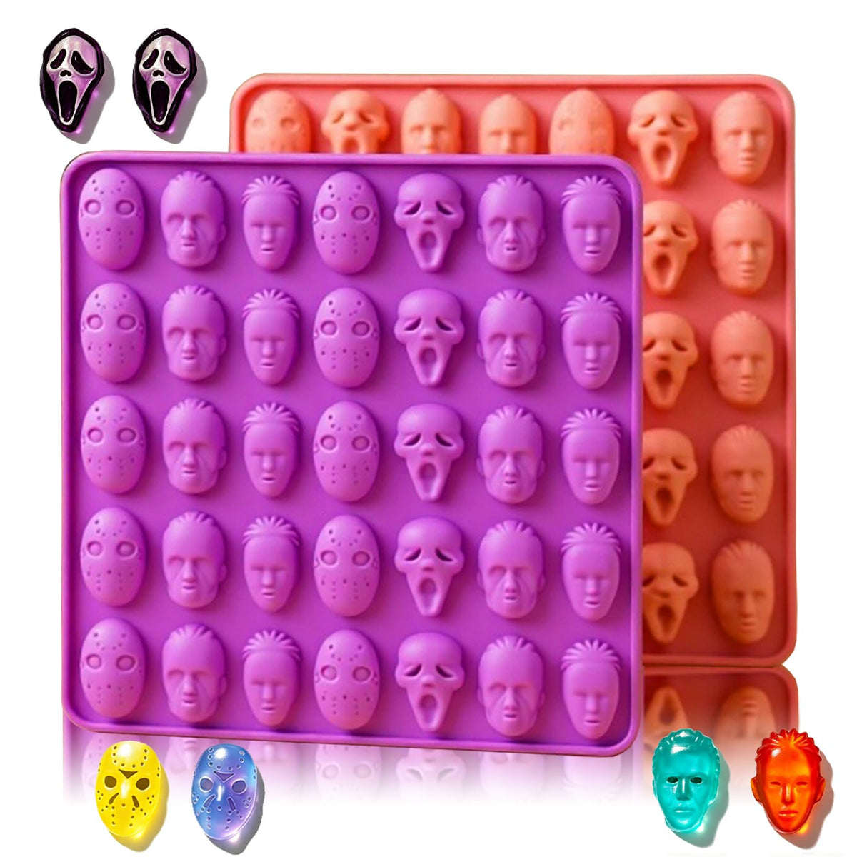 Halloween Silicone Molds 2 Packs Pumpkin Ghost Chocolate Molds Silicone Mini Mold for Halloween Baking Candy Chocolate Cookie Jelly