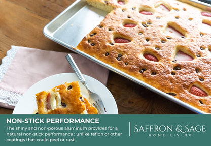 Commercial Quality Cookie Sheet Pan - 2 Pack Aluminum Half Sheet Baking Pan by Saffron & Sage Home Living - This 18x13 Rimmed Baking Sheet Set is Rust & Warp Resistant, Heavy Duty, of Thick Gauge
