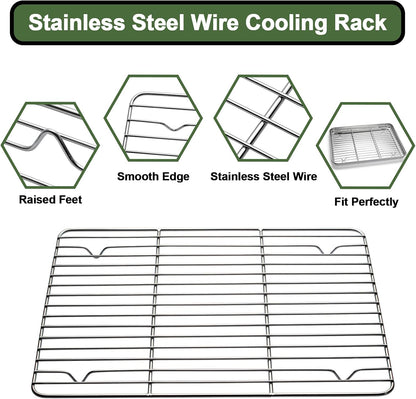 Baking Sheet Tray Cooling Rack with Silicone Baking Mat Set, Stainless Steel Cookie Pan For Oven, Set of 9 (3 Sheets + 3 Racks + 3 Mats), Warp Resistant & Heavy Duty & Easy Clean, Red