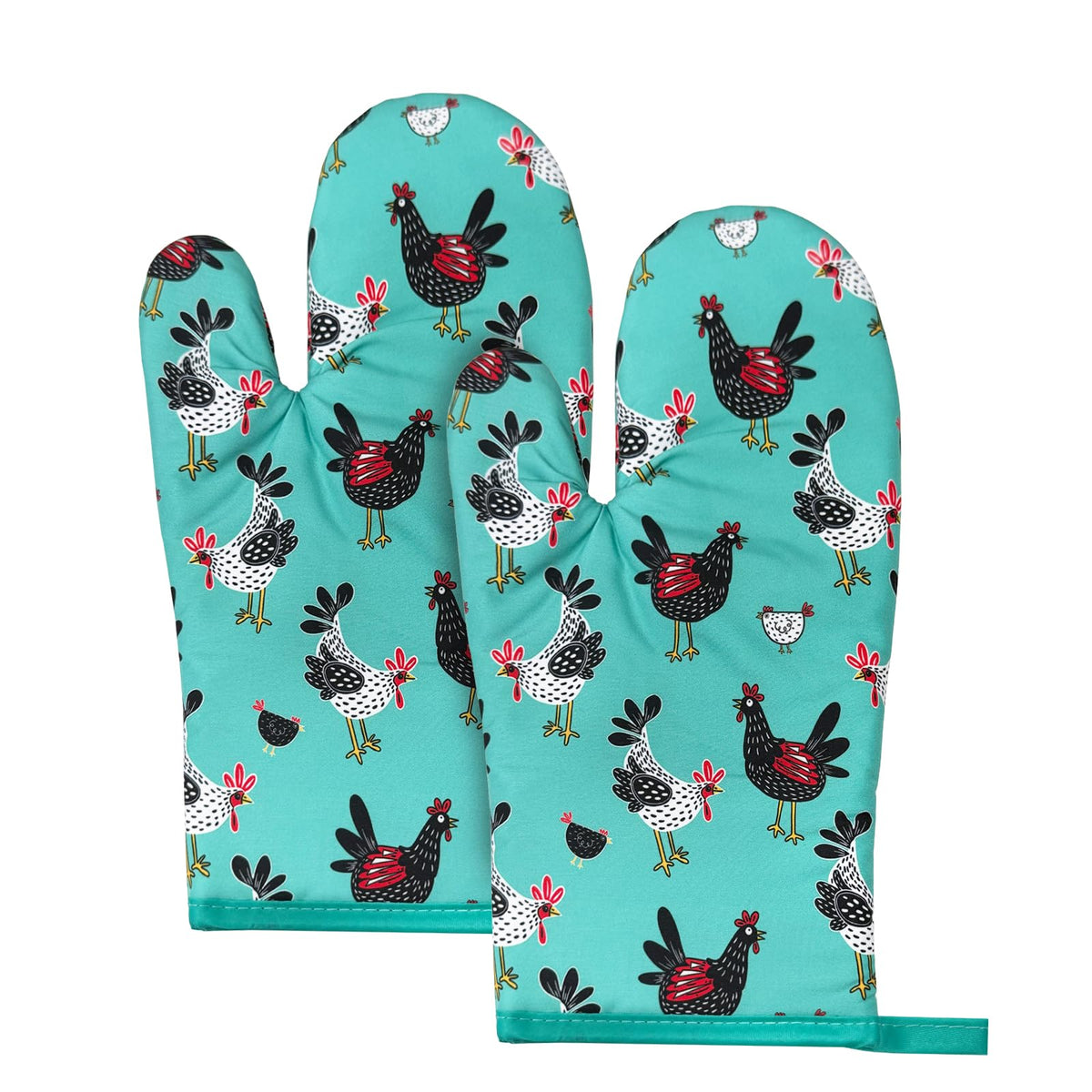 2Pcs Boho Floral Cotton Oven Mitts Heat Resistant Kitchen Gloves with Loop