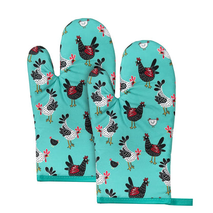 2Pcs Boho Floral Cotton Oven Mitts Heat Resistant Kitchen Gloves with Loop