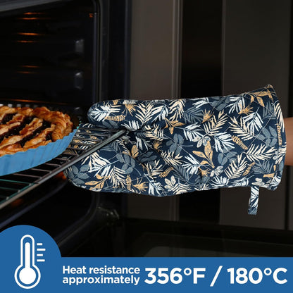 BONTHEE Oven Mitt Extra Long Cotton Cooking Kitchen Mitts with Non-Slip Striped Oven Mitts for Cooking Baking Grilling - 2PCS