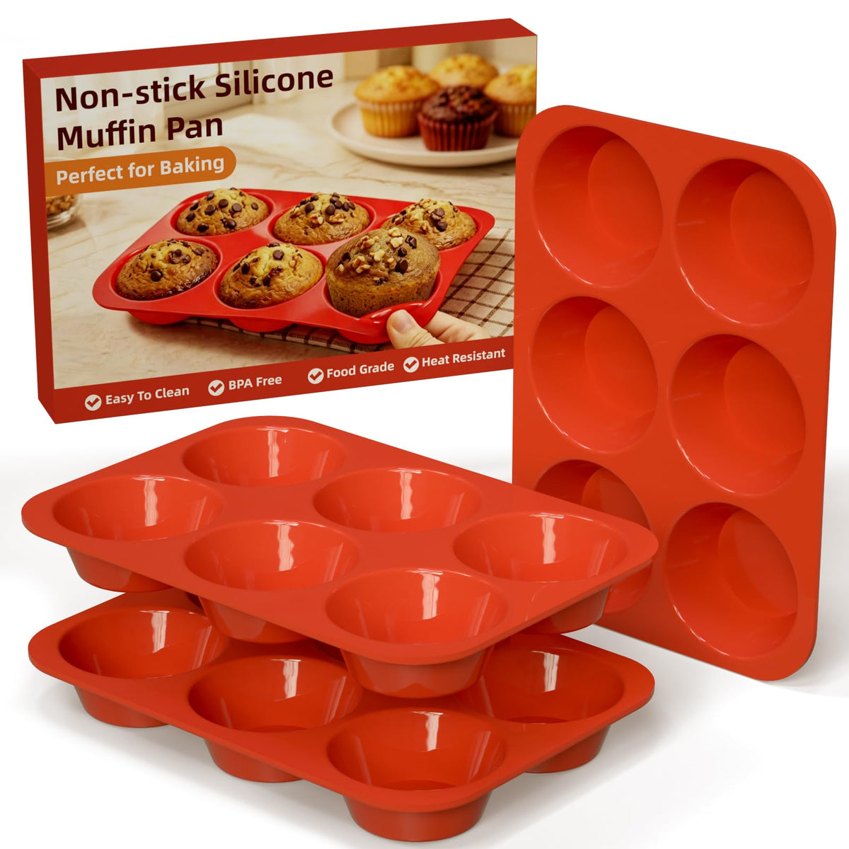 SINBEE Silicone Muffin Pans for Baking - 3 Pack Silicone Molds 12 Cups Nonstick Cupcake Pan for Baking BPA Free Cake Pop Mold Egg Muffins