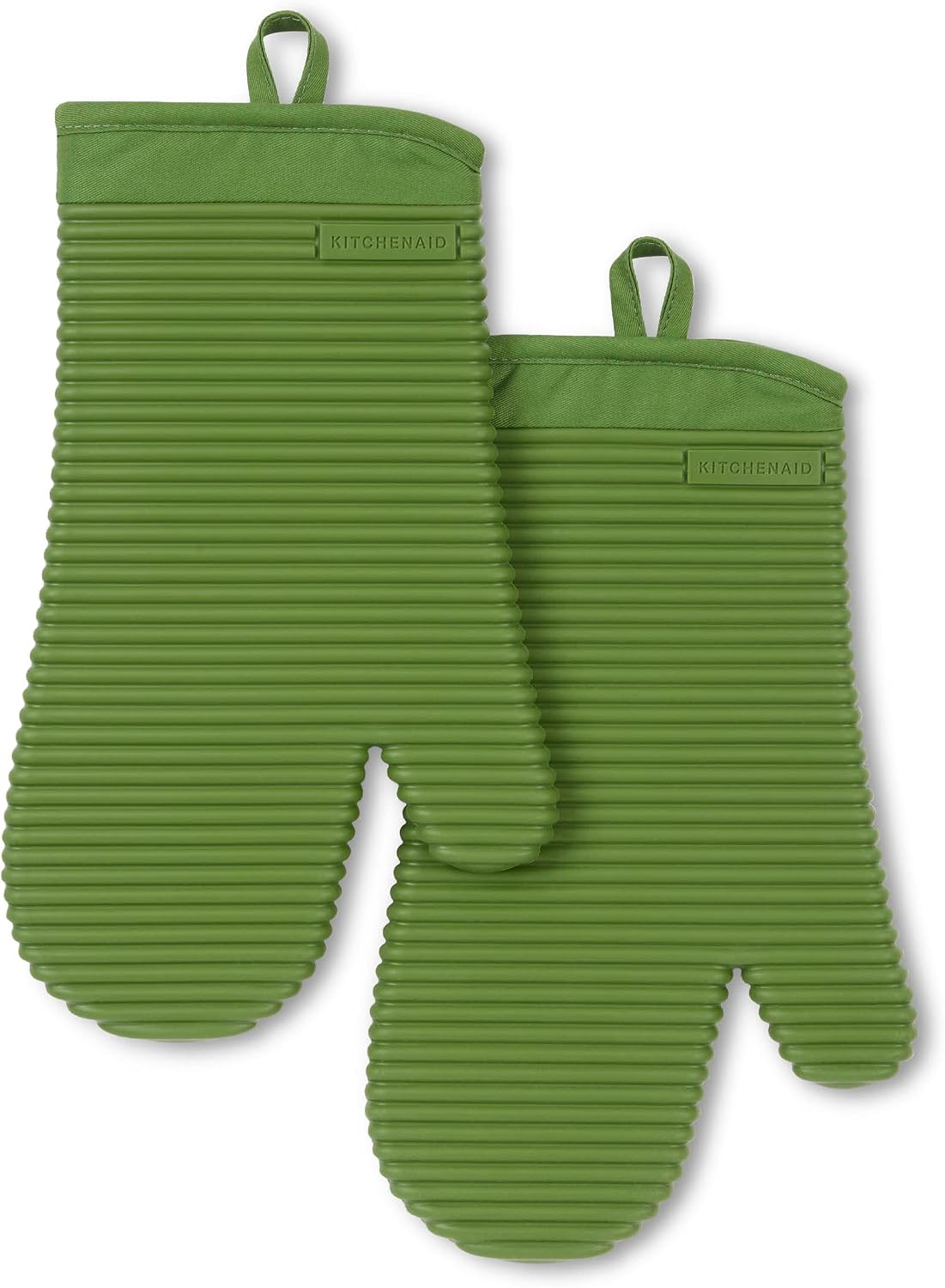 KITCHENAID Ribbed Soft Silicone Oven Mitt 2-Pack Set, 7.5"x13", Grey