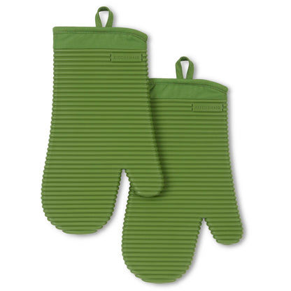 KITCHENAID Ribbed Soft Silicone Oven Mitt 2-Pack Set, Matte Black, 7.5"x13"