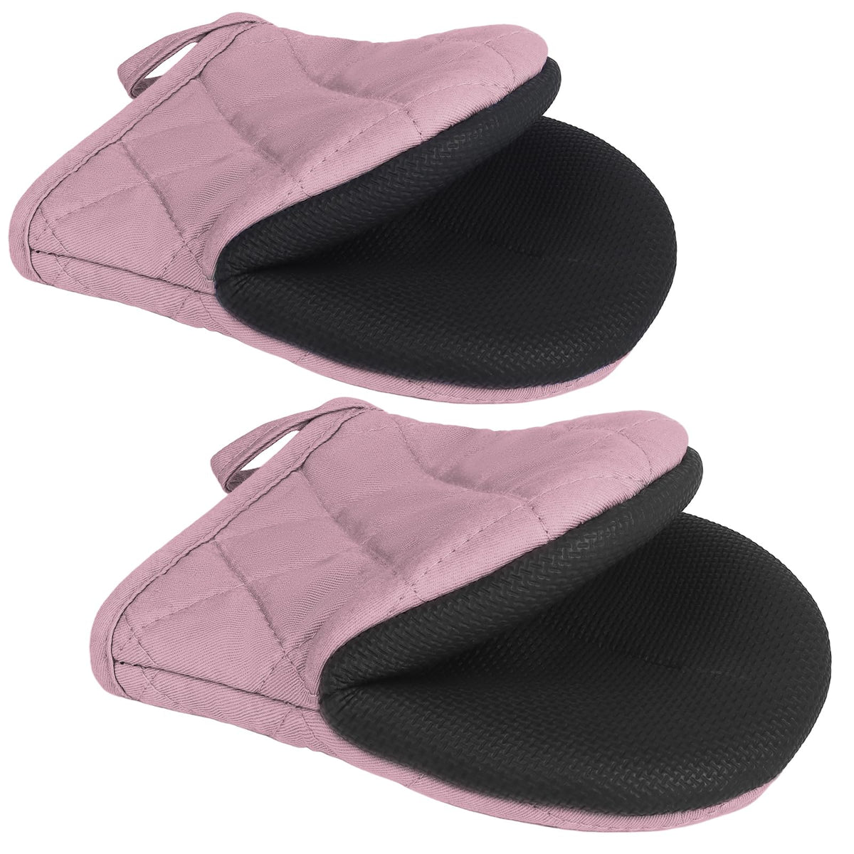 1 Pair Short Oven Mitts - Silicone Kitchen Oven Gloves High Heat Resistant 500℉, Mini Oven Mits with Non-Slip Grip Surfaces and Hanging Loop for BBQ, Baking, Cooking and Grilling (Black)