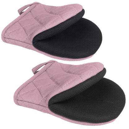 1 Pair Short Oven Mitts - Silicone Kitchen Oven Gloves High Heat Resistant 500℉, Mini Oven Mits with Non-Slip Grip Surfaces and Hanging Loop for BBQ, Baking, Cooking and Grilling (Black)
