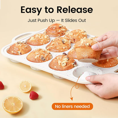 Silicone Muffin Pan for Baking with Metal Reinforced Frame, Nonstick Cupcake Pan 1 Pack Regular Size Egg Bites Silicone Mold