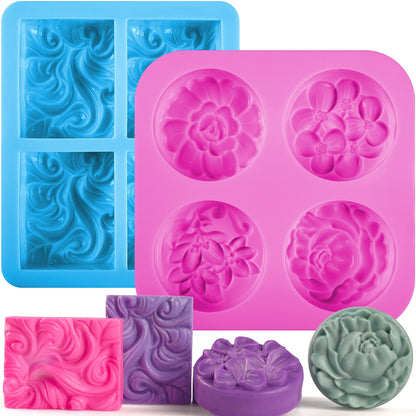 Sakolla 6-Cavity Flower Soap Molds Silicone, 2 Pack Tulip Different Flower Shapes Silicone Molds for Soap, Lotion Bar, Bath Bombs, Chocolate, Candy Baking Molds Jelly, Ice Cube Tray