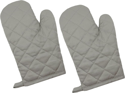 Oven Mitts 1 Pair, Heat Resistant Kitchen Gloves with Non-Slip Quilted Grip, Polyester & Cotton Blend, 11 x 6 Inch with Hanging Loop, for Baking Grilling BBQ Cooking, Gray