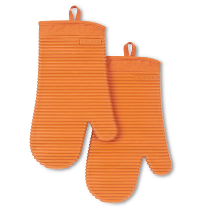 KITCHENAID Ribbed Soft Silicone Oven Mitt 2-Pack Set, 7.5"x13", Grey