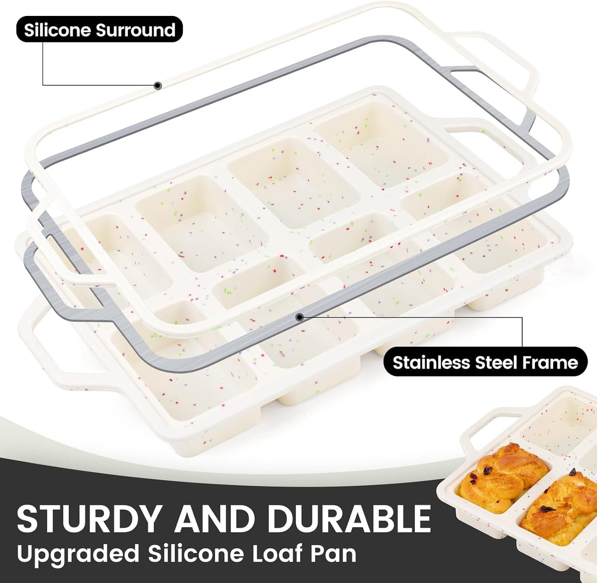 2 Pack Vinino Silicone Mini Loaf Pans Cake Bread Baking Metal Reinforced