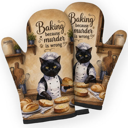 Funny Cat Oven Mitts Heat Resistant, Funny Kitchen Mitts Set, 1 Pair Cooking Baking Mitts, Cat Lover Gifts for Women Chef Cooks Mom, Whimsical Kitchen Decor Gifts
