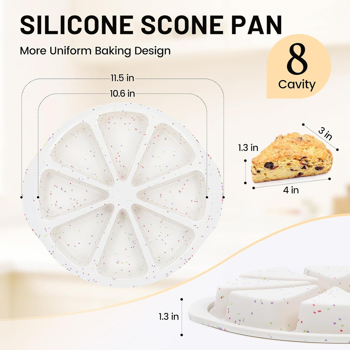 Vinino Silicone Scone Pan with Reinforce Frame, 8-Cavity Triangle Cake Mold