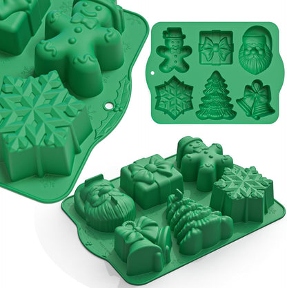 Christmas Silicone Molds, Large Size Xmas 3D Christmas Baking Mold with Scraper for Cakes, Handmade Soap, Chocolate, Jello, soap, Candy and Candles (Green)