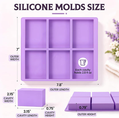 SJ Rectangle Soap Mold Set, 3-Pack 6-Cavity Silicone Soap Molds