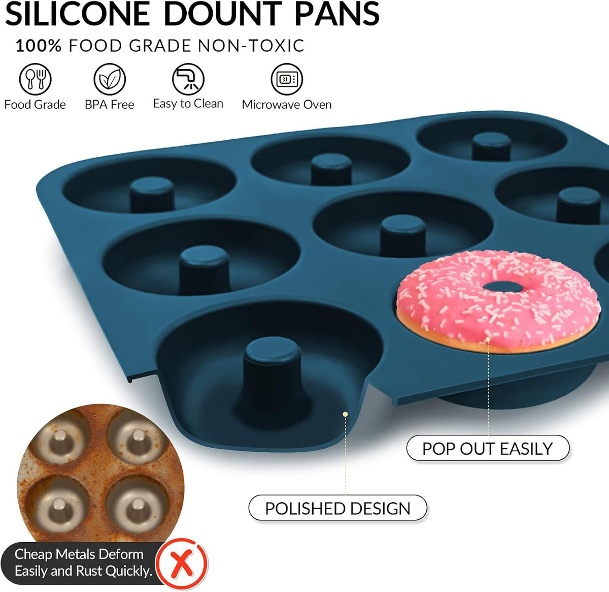 Large Silicone Donut Pan for Baking,9 Cavity Non-Stick Food Molds