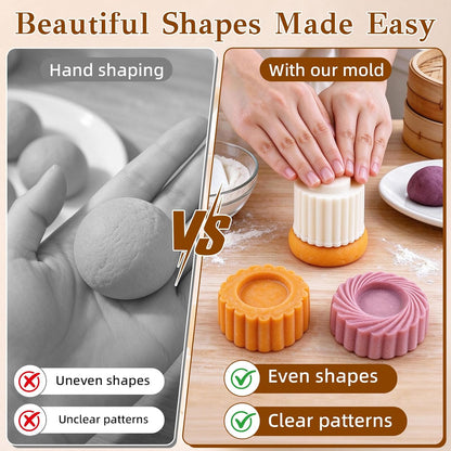 4 Pcs Sunflower Patterned Round Hand-Press Mooncake Mold Cookie Shaper