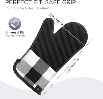 BONTHEE Silicone Oven Mitts Heat Resistant Kitchen Oven Gloves - Gingham