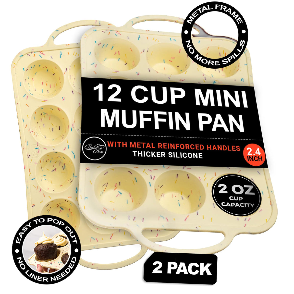 Silicone Muffin Pans, 2-Pack Regular 12 Cup & Mini 24 Cup, BPA-Free