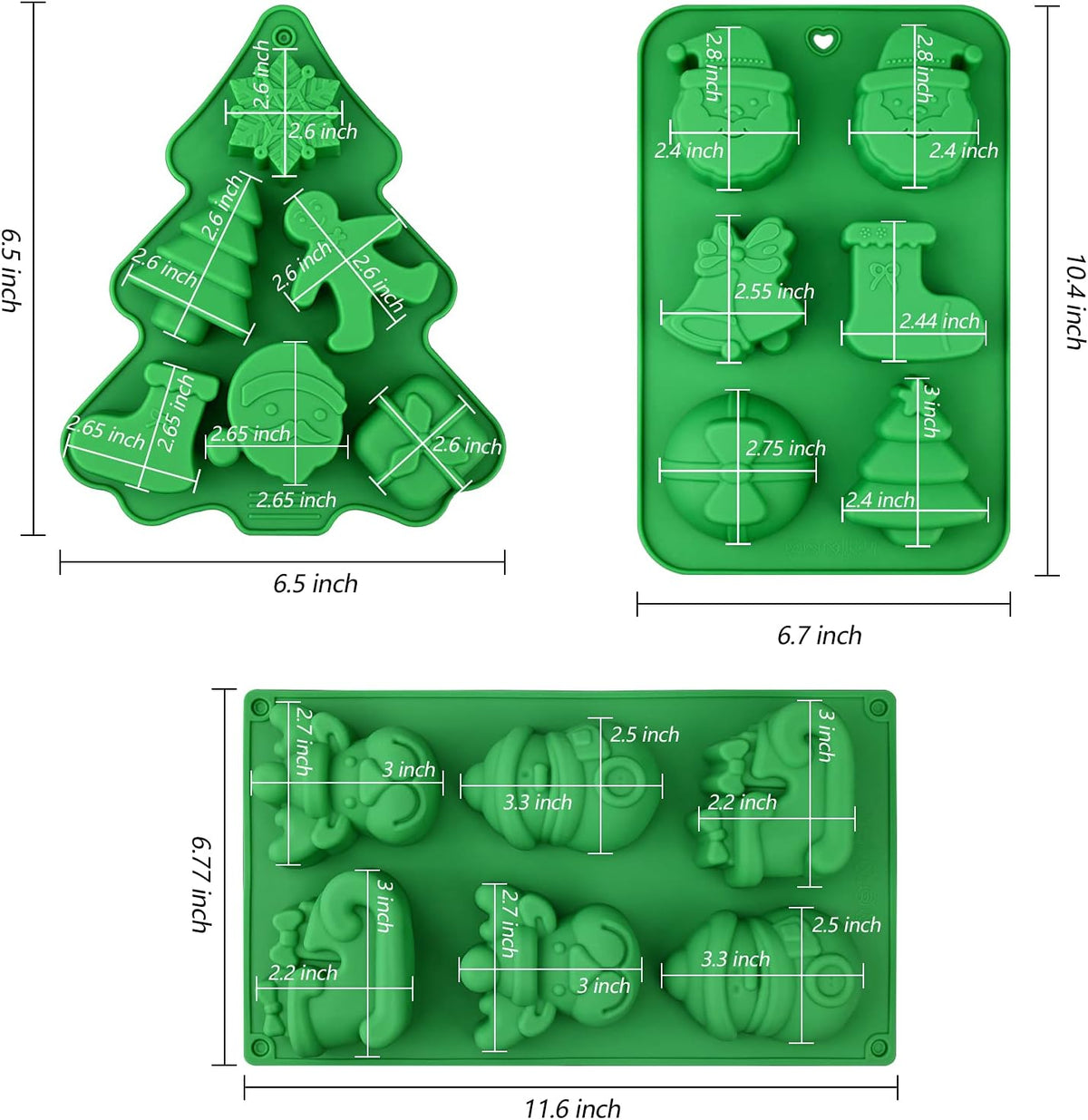 3 Pack Christmas Silicone Molds, Large Size Xmas Baking Mold, Soap Molds