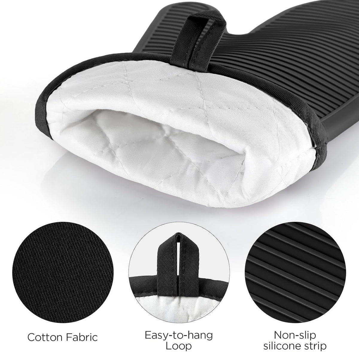 BONTHEE Silicone Oven Mitts Heat Resistant Kitchen Oven Gloves - Black