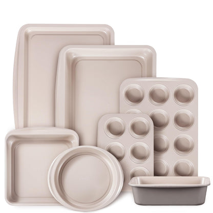 CAROTE 7-Piece Baking Pans Set, Nonstick Bakeware Sets, Gray & Blue