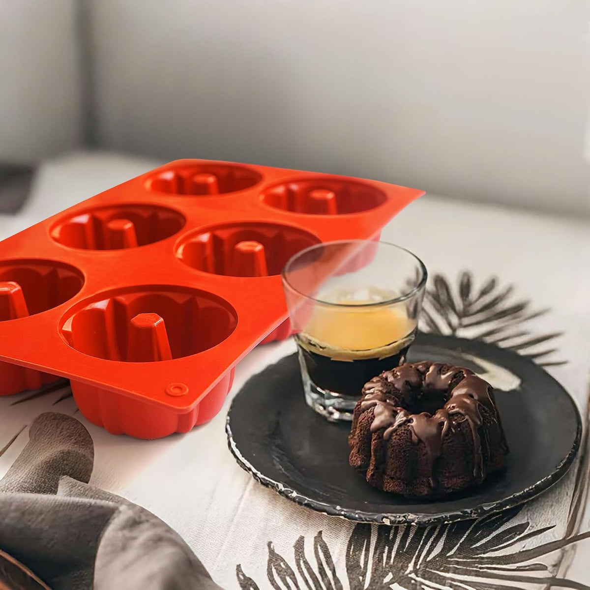 3Pcs Mini Fluted Tube Cake Pan, 6-Cavity Fluted Tube Cake Pan Silicone Molds for Baking Cupcake, Cornbread, Brownie, Donuts, Jello Red(B)