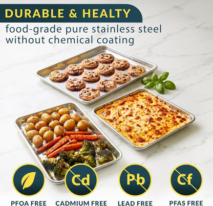 Stainless Steel Cookie Sheet Set of 3, 9/12/16" Baking Sheet Pans