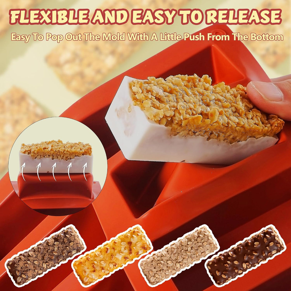 3Pcs Silicone Granola Bar Mold, 12-Cavity Rectangle Silicone Chocolate Bar Mold for Baking Chocolate Bars, Non-stick Candy Chocolate Bar Mold for Truffle, Ganache, Cheesecake, Butter