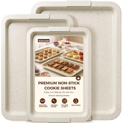 Kikcoin Nonstick Cookie Sheets for Baking, Set of 3, Carbon Steel, Gray
