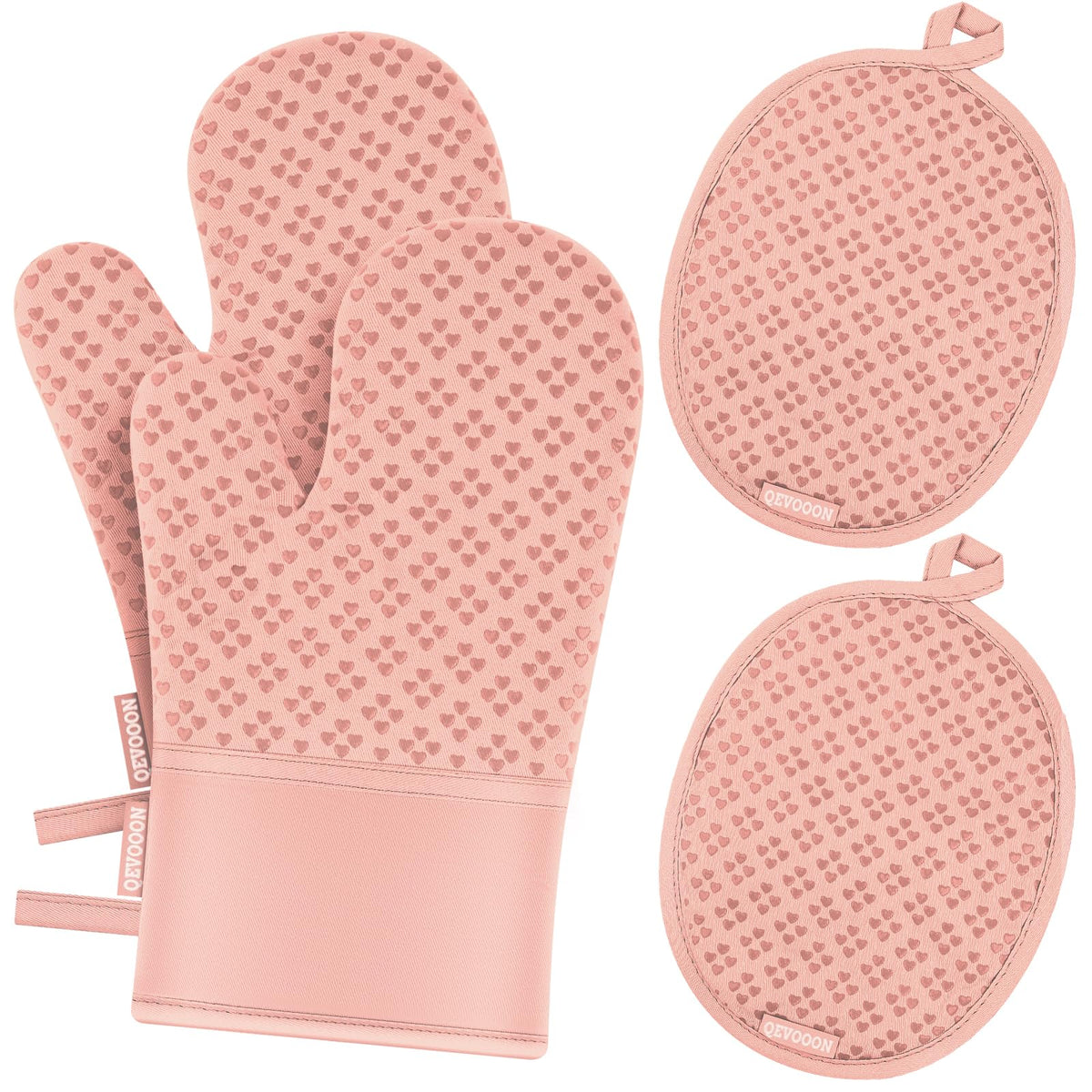 Oven Mitts and Pot Holders 4 Sets, Heat Resistant 500 ℉ Oven Mitt and Pot Holder,Oven Glove&Potholders with Non-Slip Silicone Surface,Kitchen Essentials for Cooking/Baking/BBQ-Grey