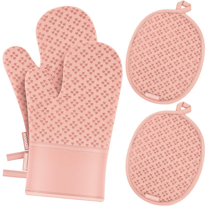 Oven Mitts and Pot Holders 4 Sets, Heat Resistant 500 ℉ Oven Mitt and Pot Holder,Oven Glove&Potholders with Non-Slip Silicone Surface,Kitchen Essentials for Cooking/Baking/BBQ-Grey