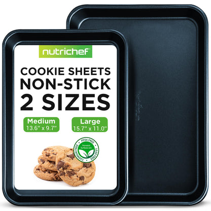 NutriChef 2-Piece Large & Medium Cookie Sheets for Baking - Non Stick Baking Sheet for Cookies, Sheet Cakes & Roasting - Dishwasher Safe - Gray