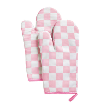 Ohocut Red Checkered Oven Mitts Heat Resistant, Vintage Retro Checkerboard Cute Oven Mitts, Non-Slip Silicone Kitchen Oven Gloves, 2-Pack Set, 7''x13''