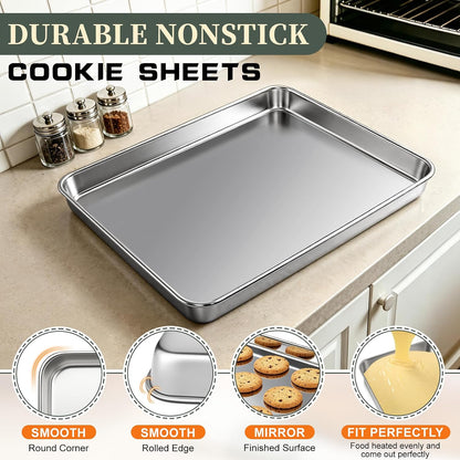 Baking Sheet with Rack Set (2 Pans + 2 Racks), 16 x 12 x 1 Inch Stainless Steel Cookie Sheet Baking Pan Tray with Cooling Rack, Jelly Roll Pan with Wire Rack, Warp Resistant & Heavy Duty & Rust Proof