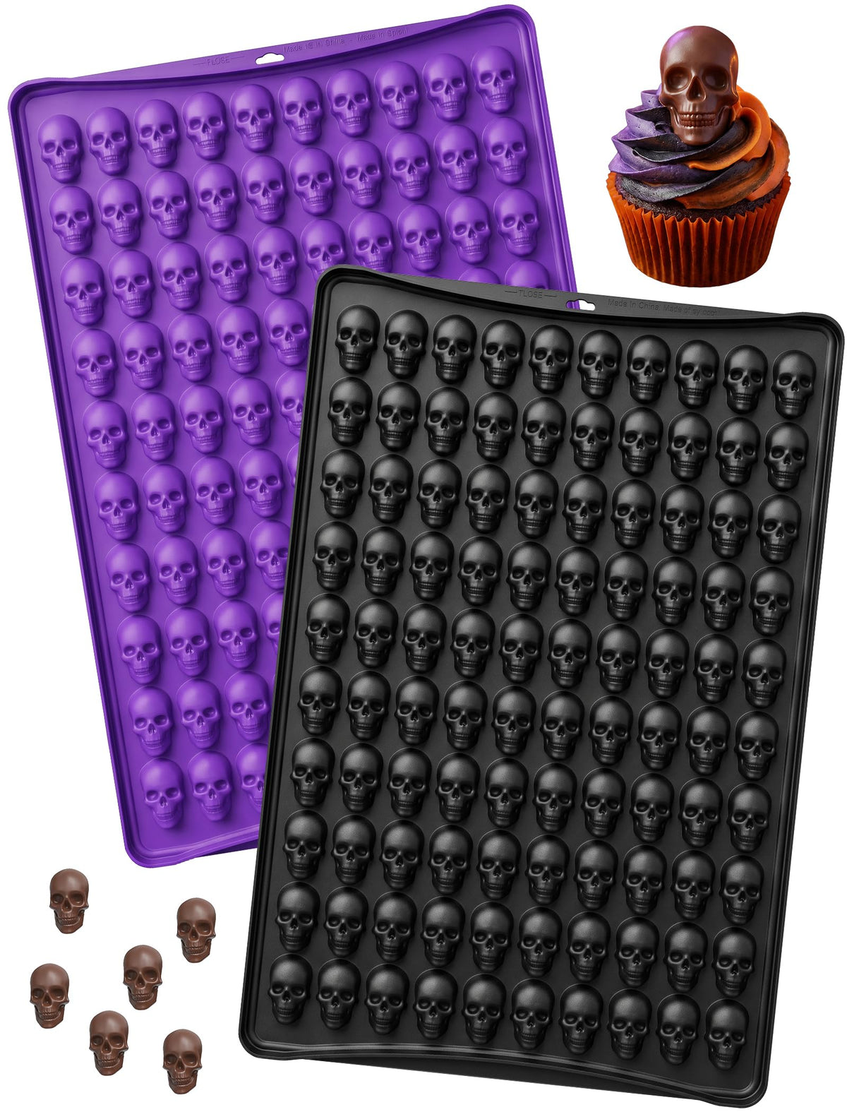 NiHome 20 Cavities Silicone Skull Mold for Baking Chocolates Making, Black