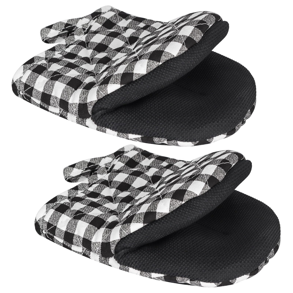 1 Pair Short Oven Mitts - Silicone Kitchen Oven Gloves High Heat Resistant 500℉, Mini Oven Mits with Non-Slip Grip Surfaces and Hanging Loop for BBQ, Baking, Cooking and Grilling (Black)
