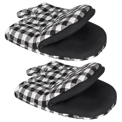 1 Pair Short Oven Mitts - Silicone Kitchen Oven Gloves High Heat Resistant 500℉, Mini Oven Mits with Non-Slip Grip Surfaces and Hanging Loop for BBQ, Baking, Cooking and Grilling (Black)